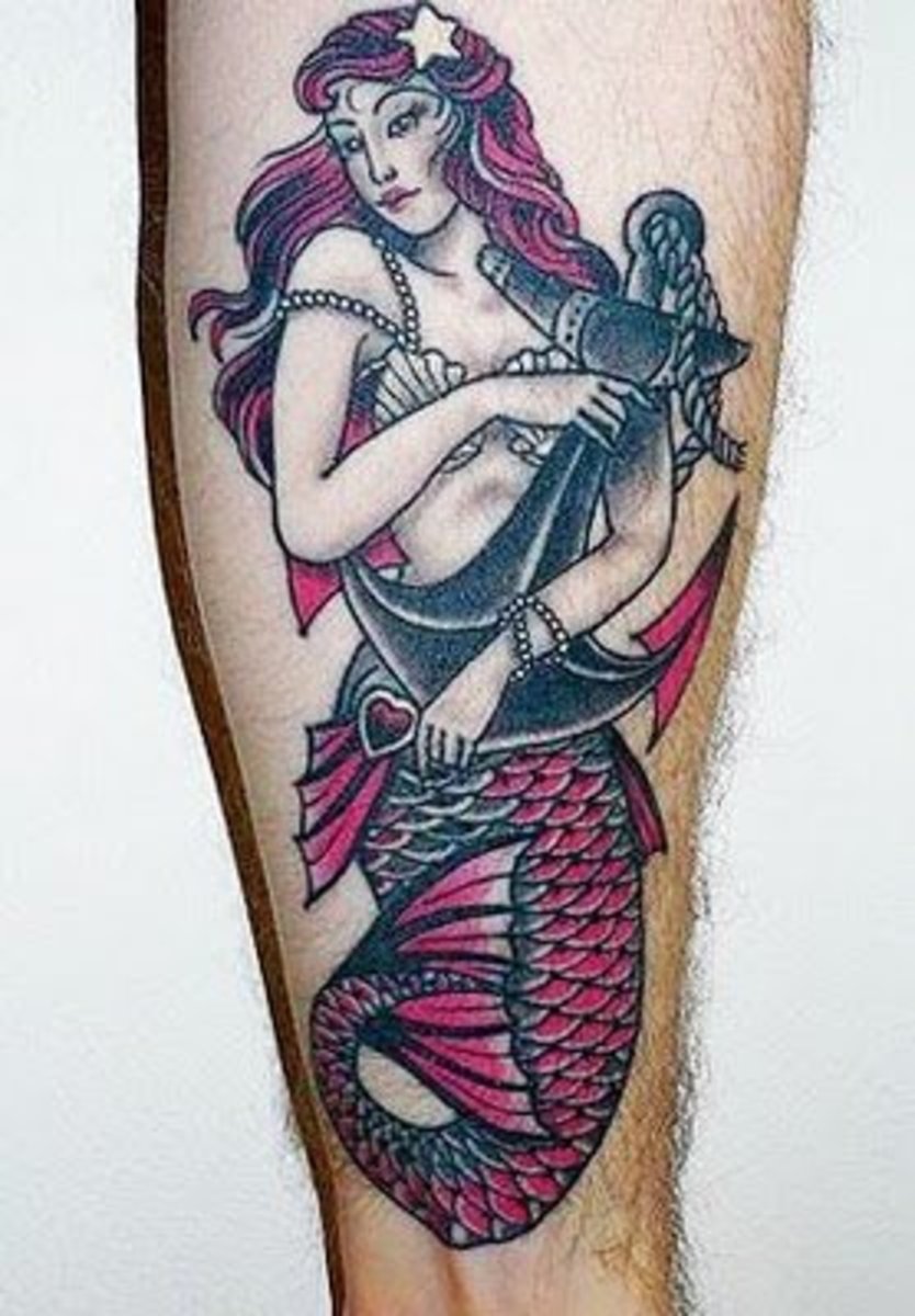 Nostalgic retro mermaid tattoo design