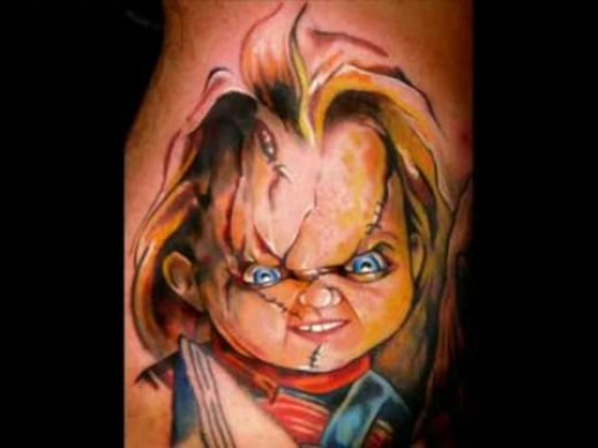 A 3-D Chucky tattoo design.