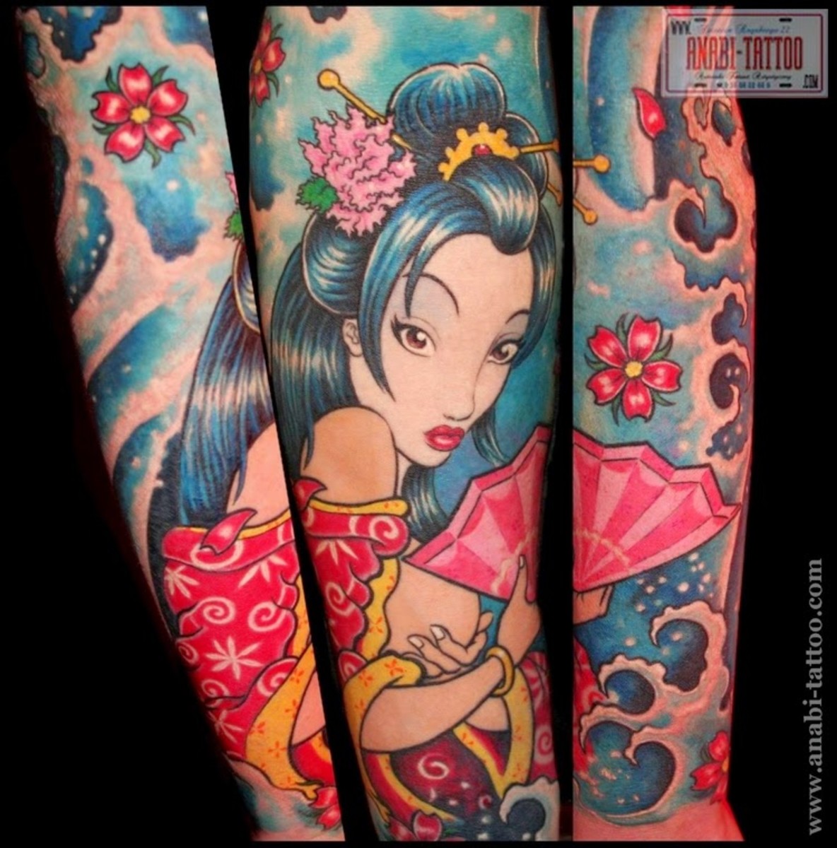 An intricate geisha tattoo.
