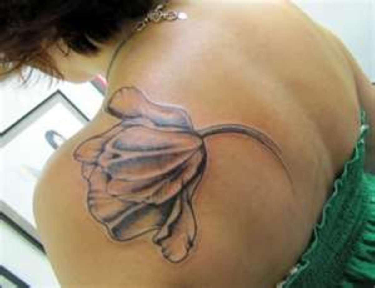 textured tulip tattoo on back
