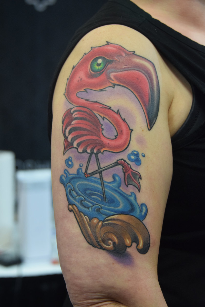 A Flamingo Standing in Water Tattoo