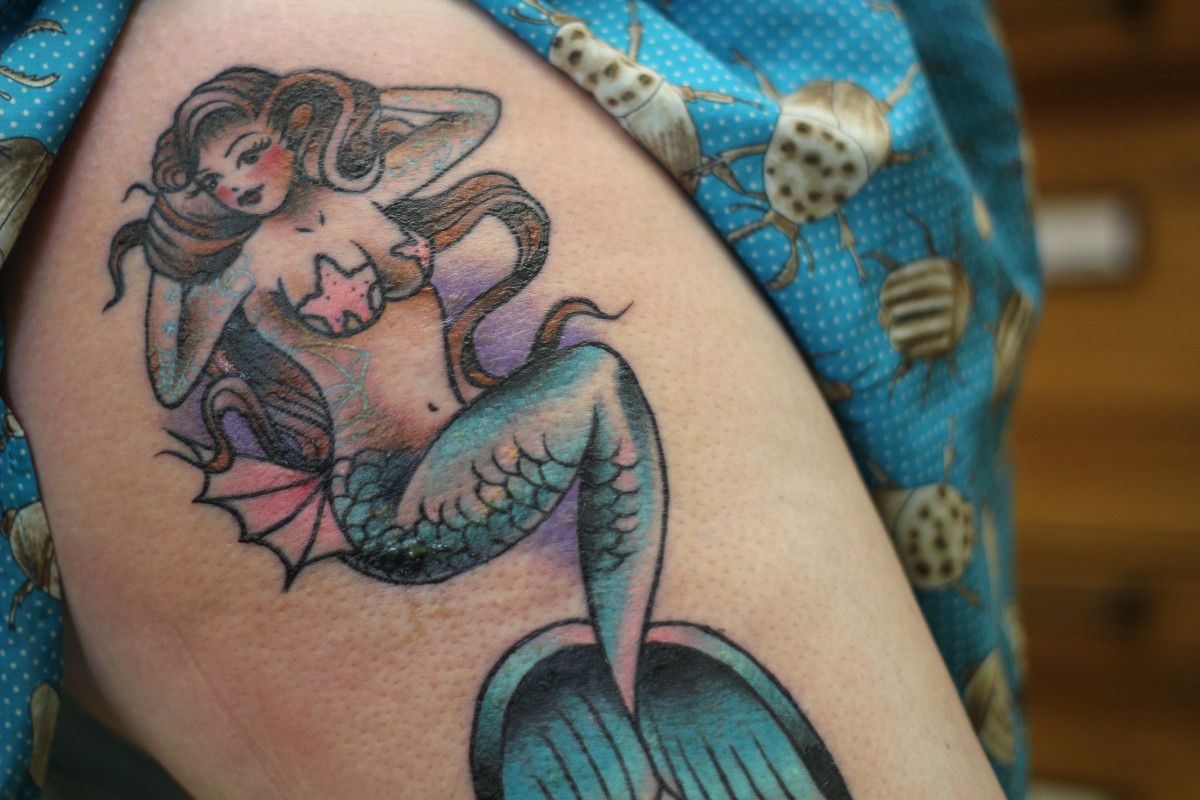 Mermaids are featured on many tattoos.