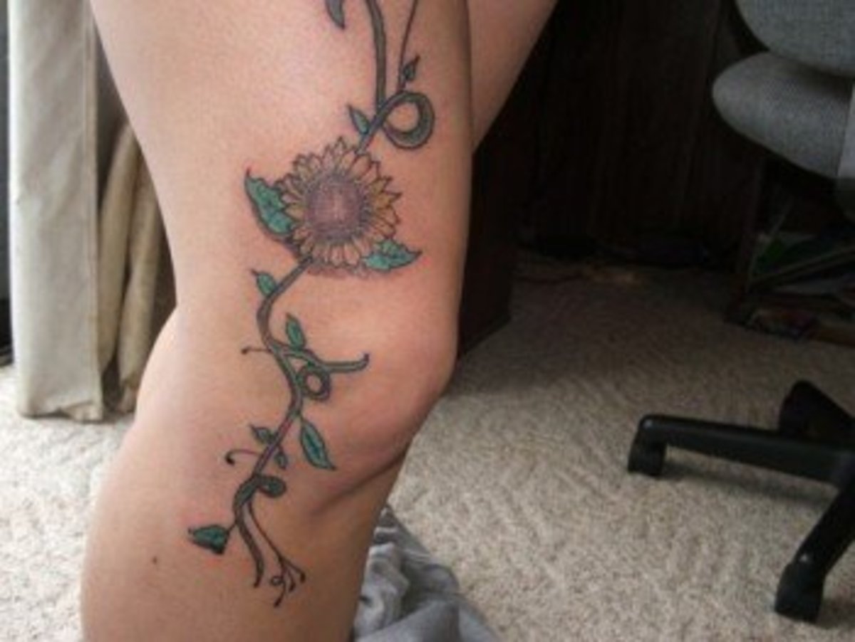 Here, the tattoo artist created a sunflower design that may have been inspired by nature, but doesn't actually exist.