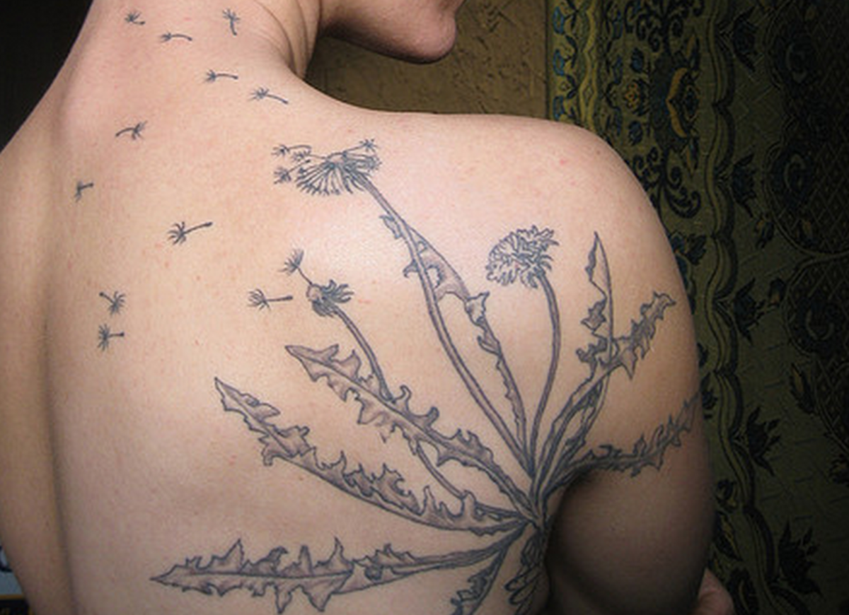 Dandelion Bird Tattoo On Hip