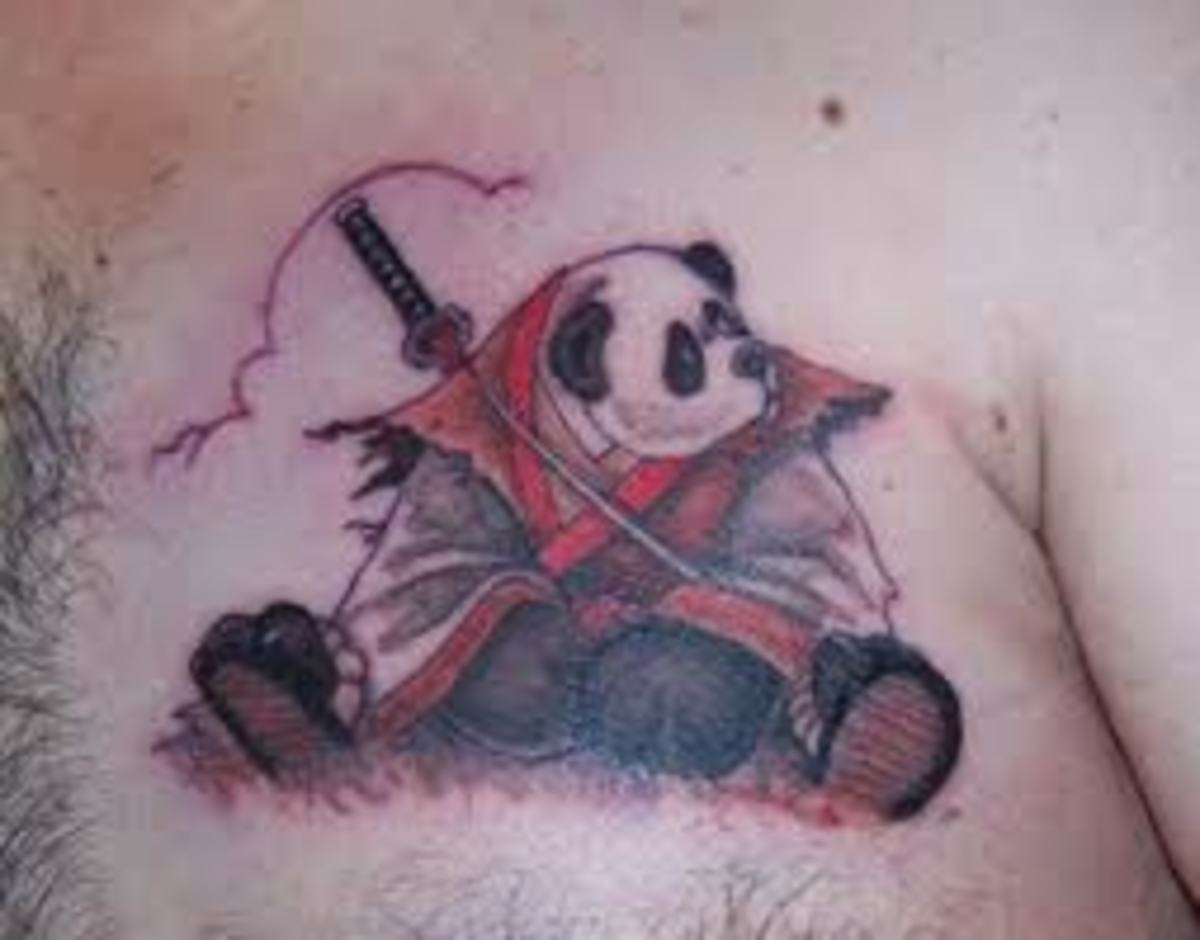 Татуировка Панда с пистолетами