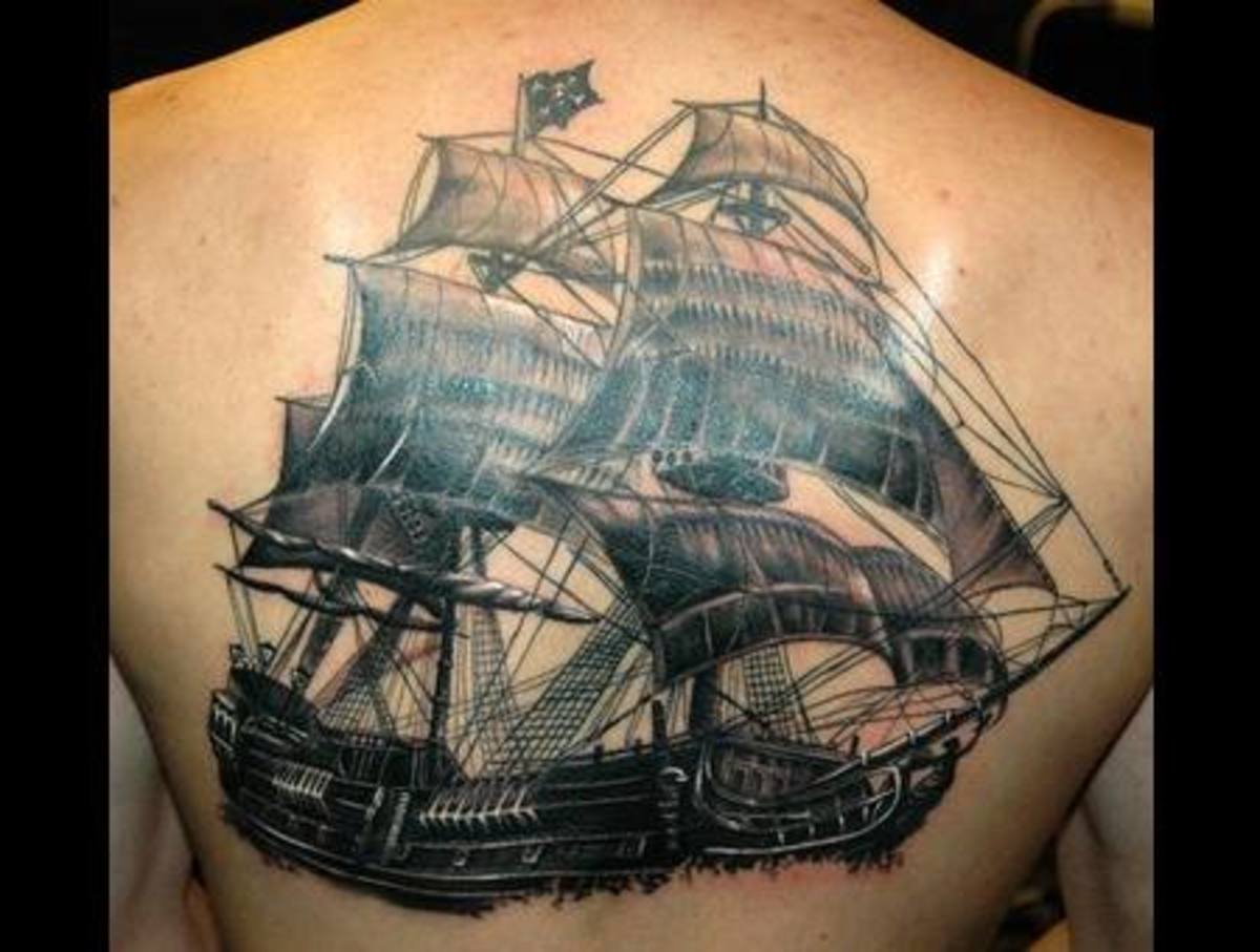 Татуировка черная Жемчужина корабль