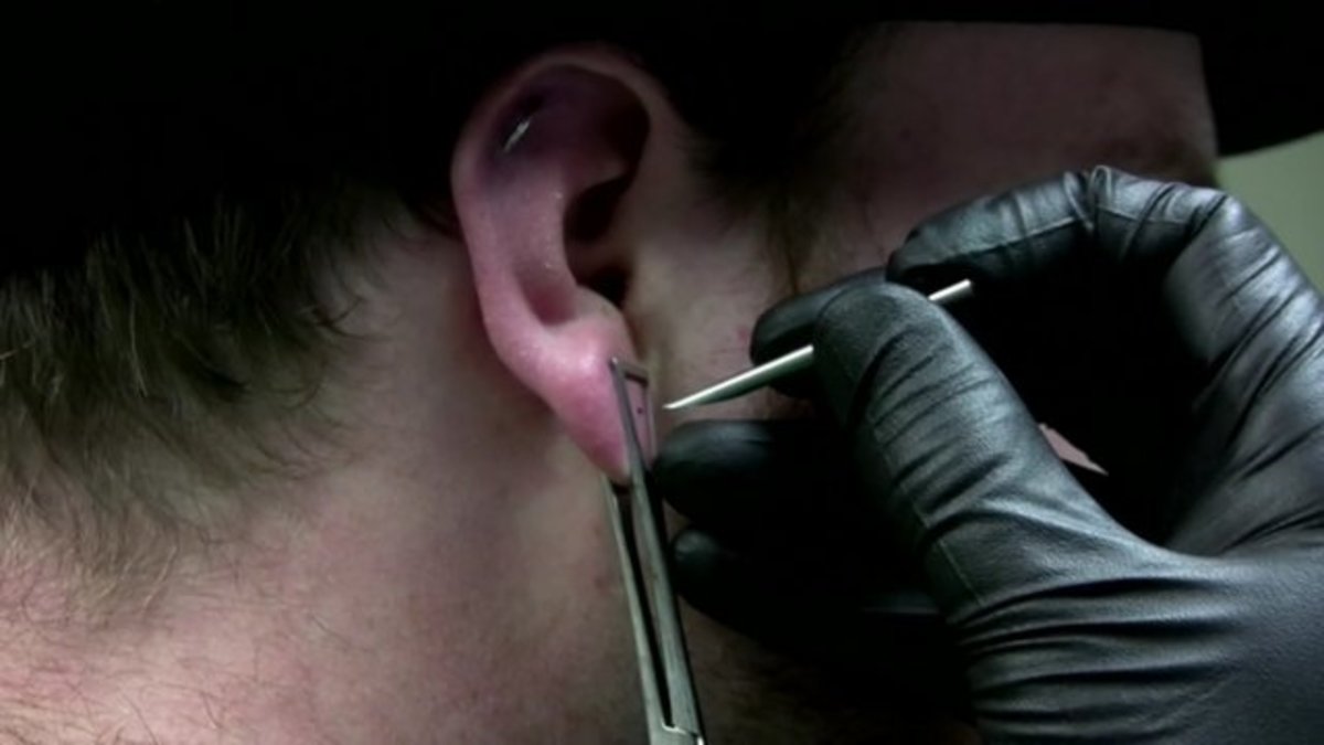 4-gauge ear piercing; piercing by Lane Jensen