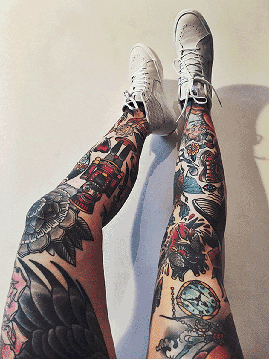 Tattoos can suggest motion in various ways.