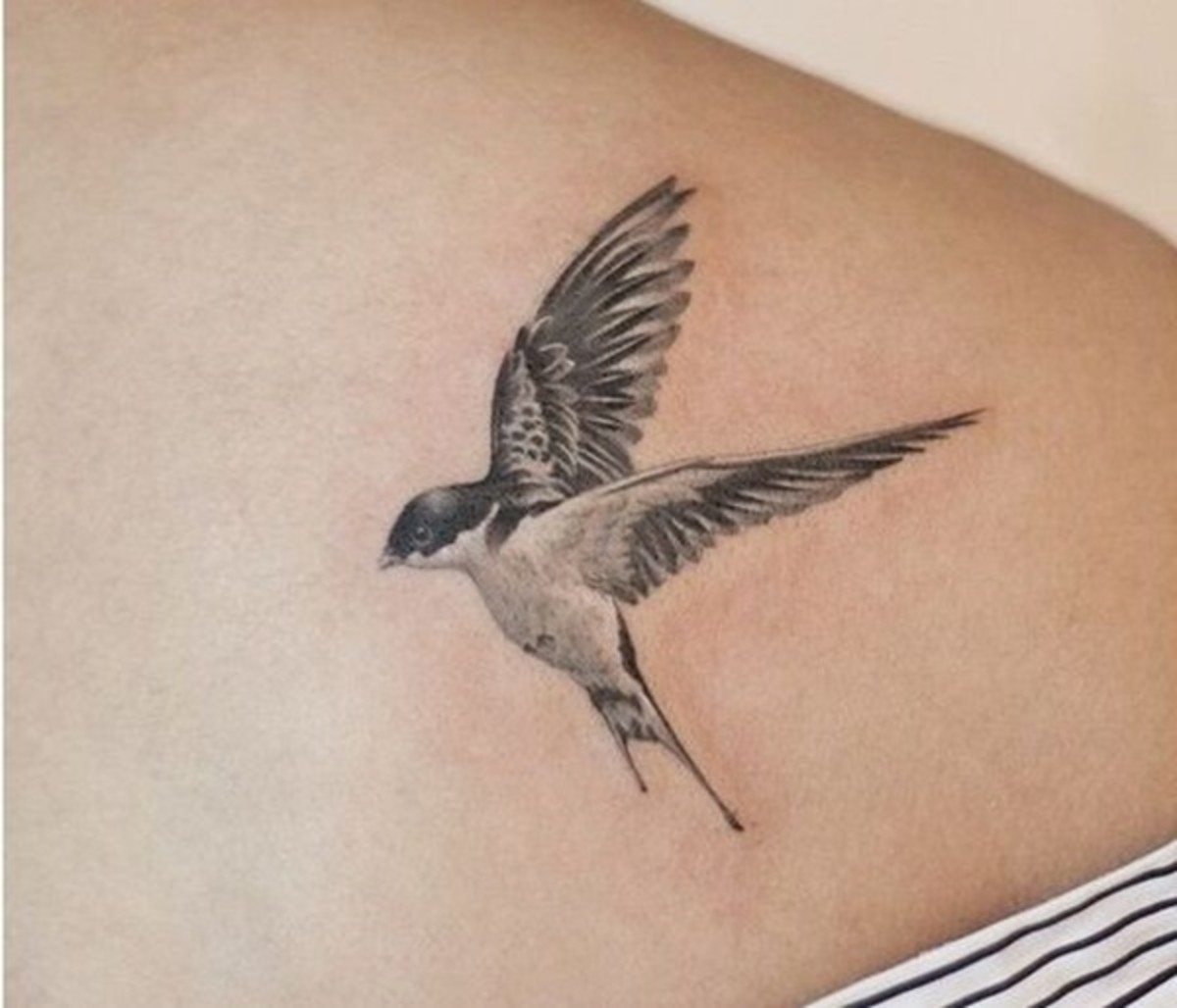 A delicate swallow tattoo.