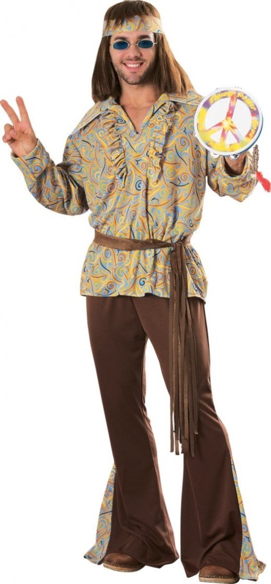 Costume Uomo Hippie Taglia Grande – Include Camicia, Pantaloni E Fascia, Ideale Per Feste A Tema E Carnevale