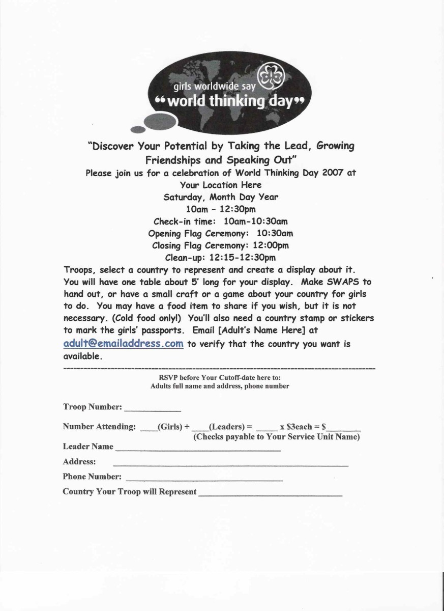 Girl Scouts World Thinking Day Event Planning