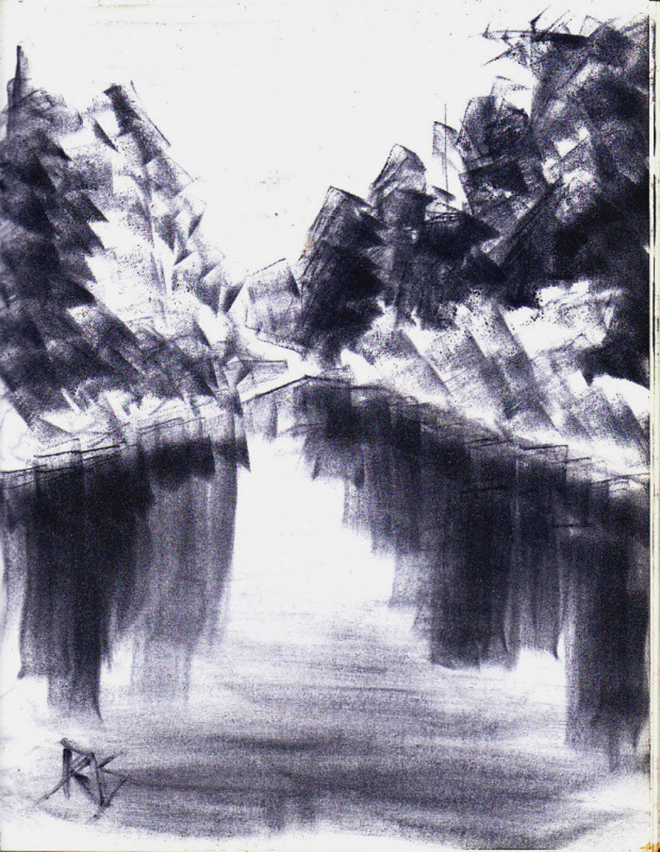 Blue Lake Scene, 8 1/2" x 11" in Ultramarine Deep Dark Shade Pan Pastel by Robert A. Sloan