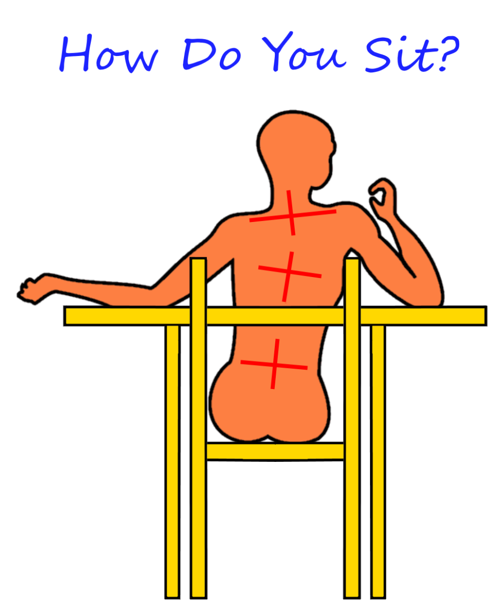 What happens to the spine when we sit on a chair?