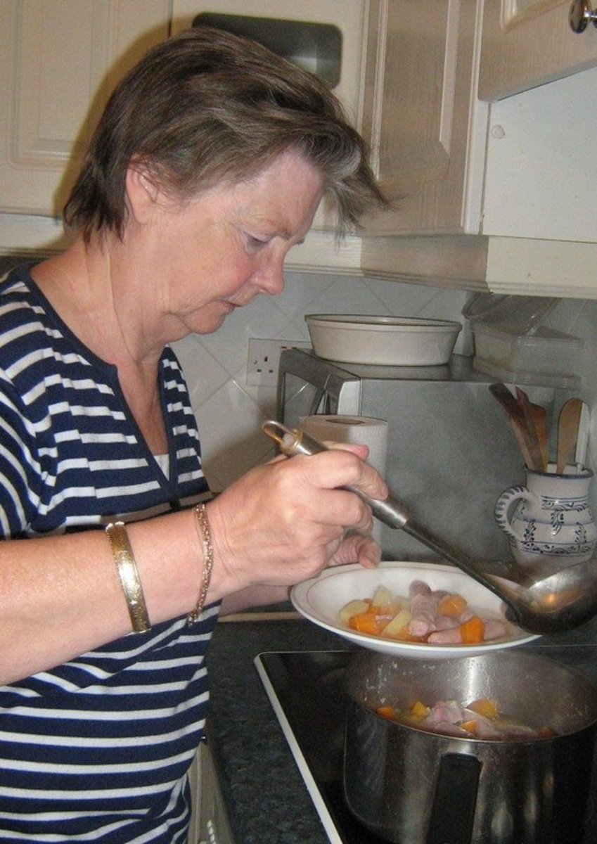 My mother cooking Irish Dublin coddle