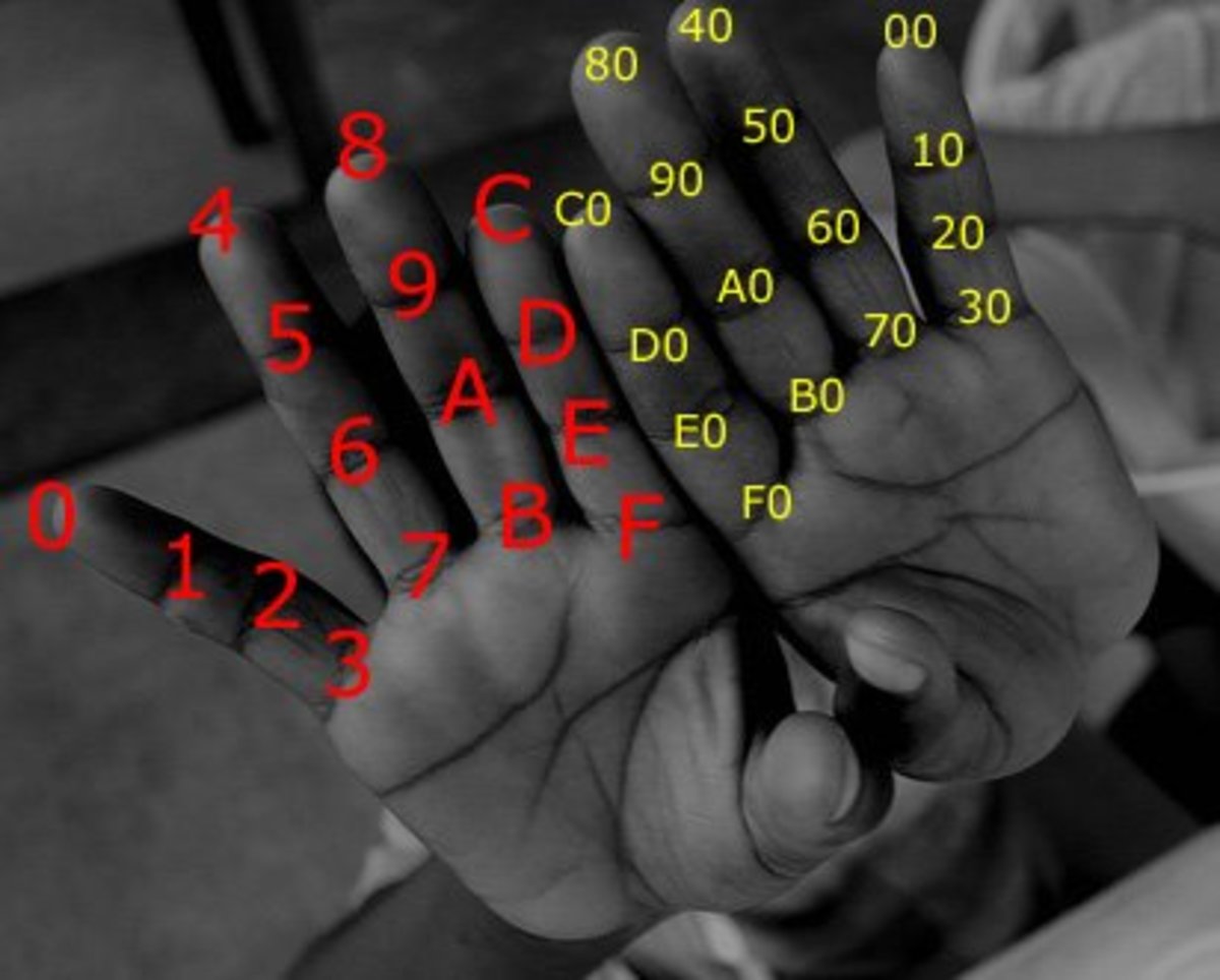 Hexadecimal finger counting scheme.