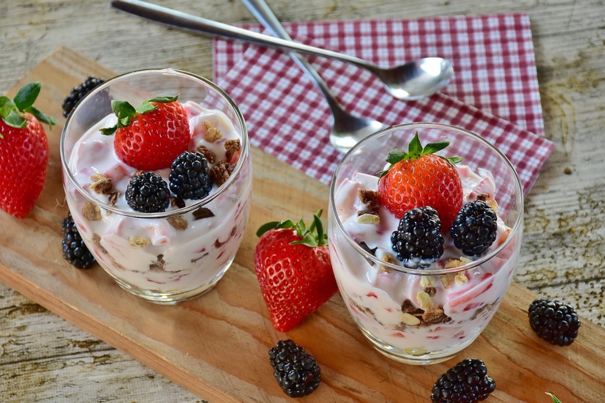 Greek yogurt dessert with berries and sunflower seeds