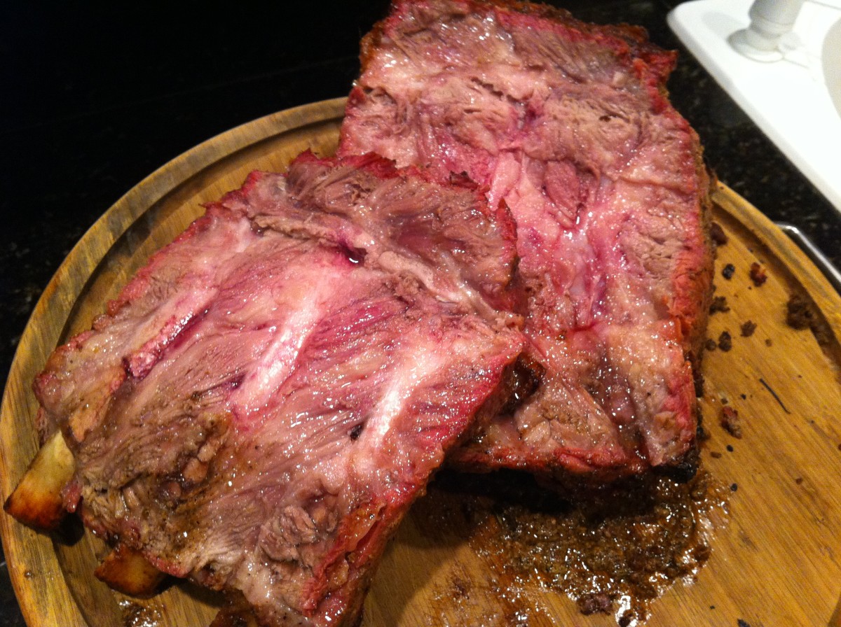 Delicious barbecued rib roast on the grill
