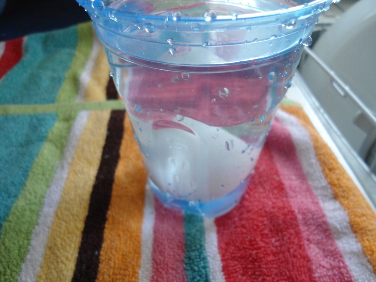 plain water...egg rests on the bottom of the cup