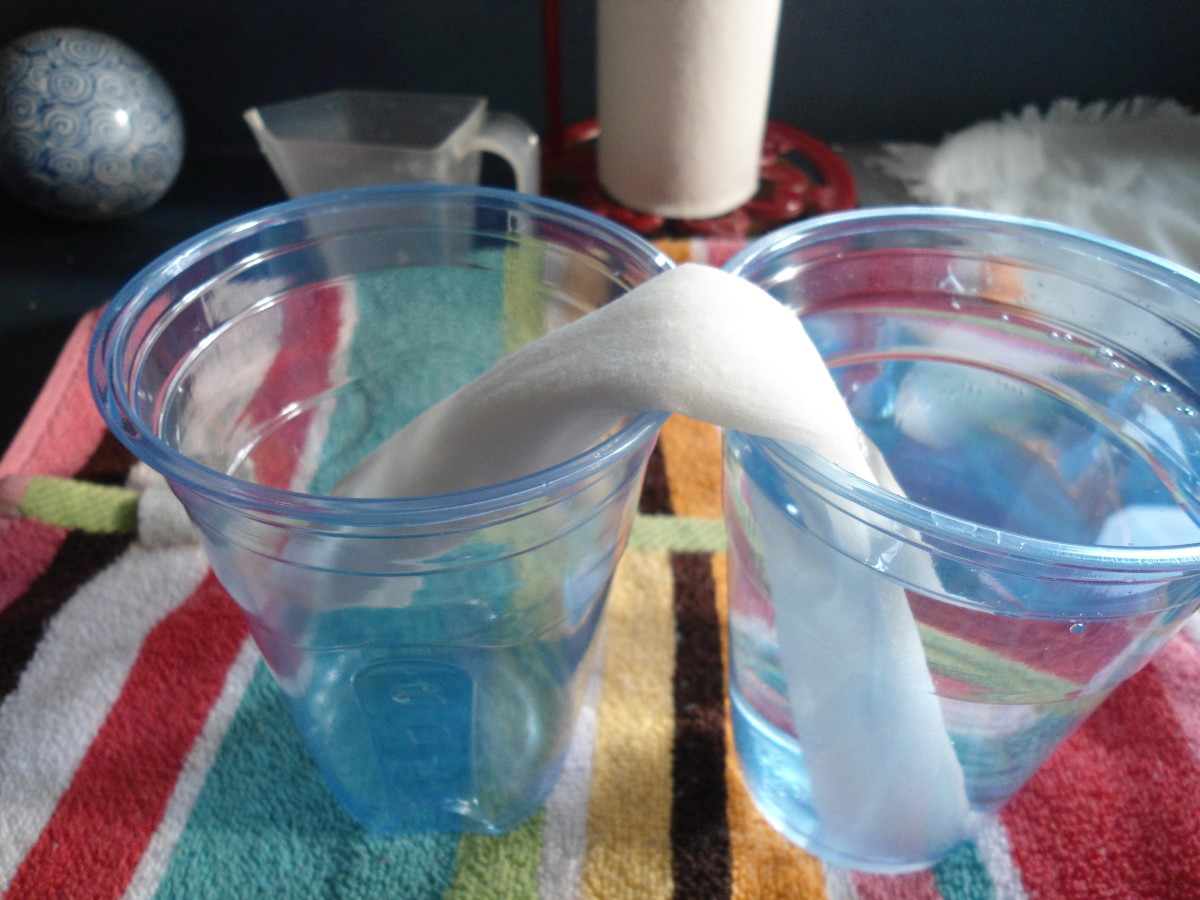 Place one end of paper toweling wick in water, the other drape over the other plastic cup. Be patient.