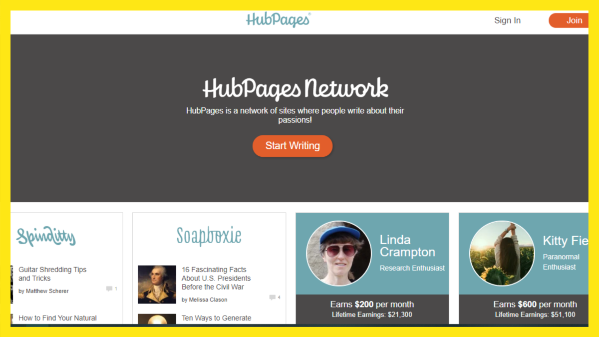 HubPages home page