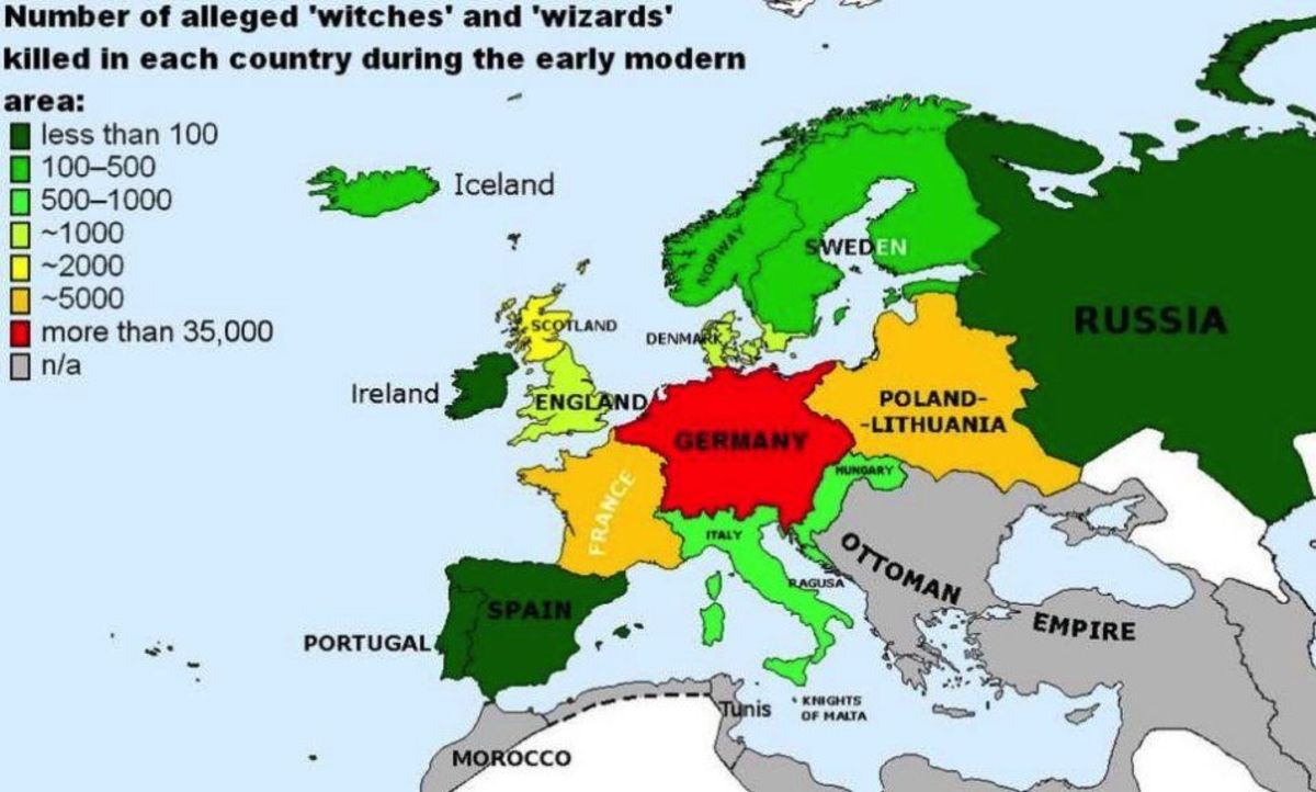 Europe Witch Hunts Map