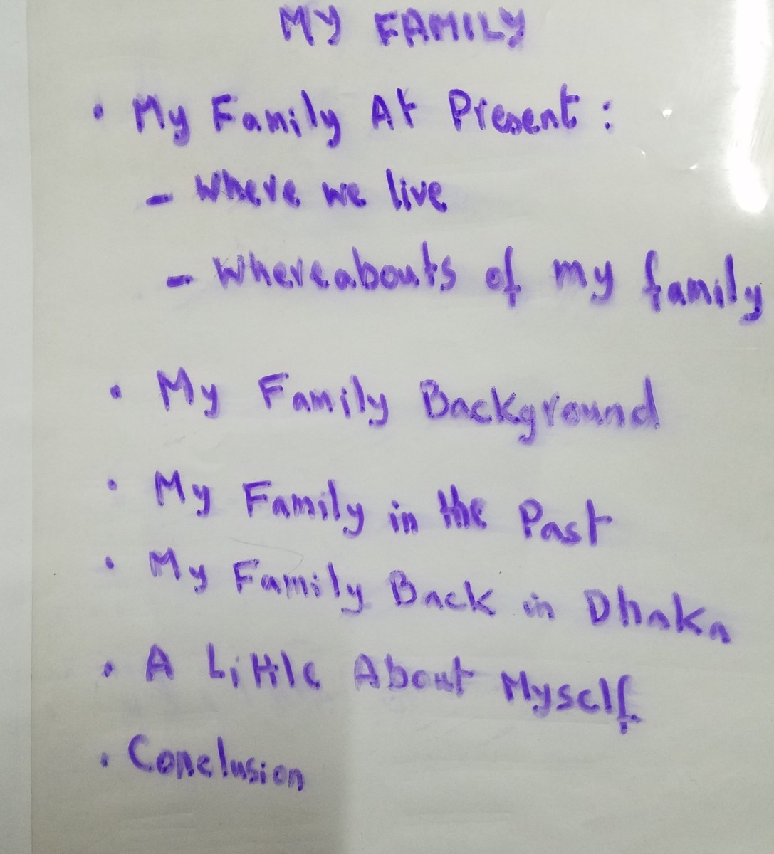 Pic: Jotted Down Points about My Family on My Transparency