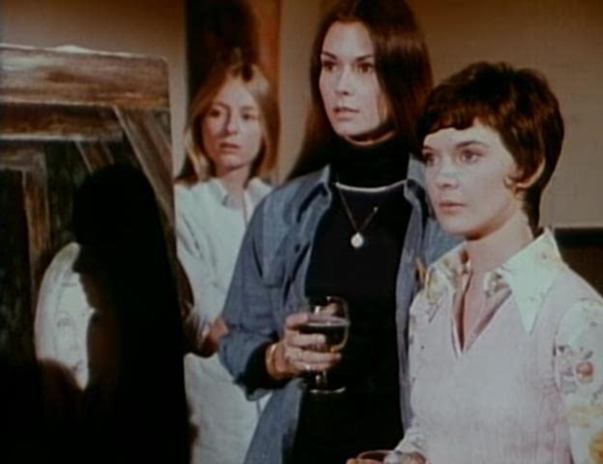 Everyone is in shock at Satan's School for Girls. Left to right are Jamie Smith-Jackson, Kate Jackson and Pamela Franklin