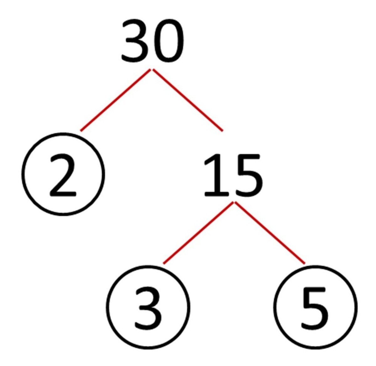 A factor tree of the number 30.