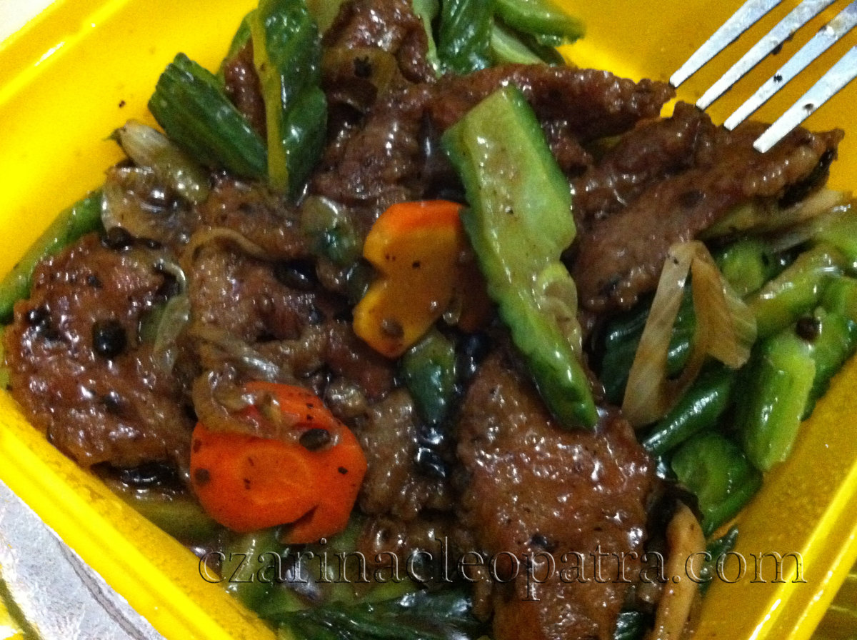 Ampalaya con Beef - Bitter melon and carrots sauteed in beef chunks and black beans