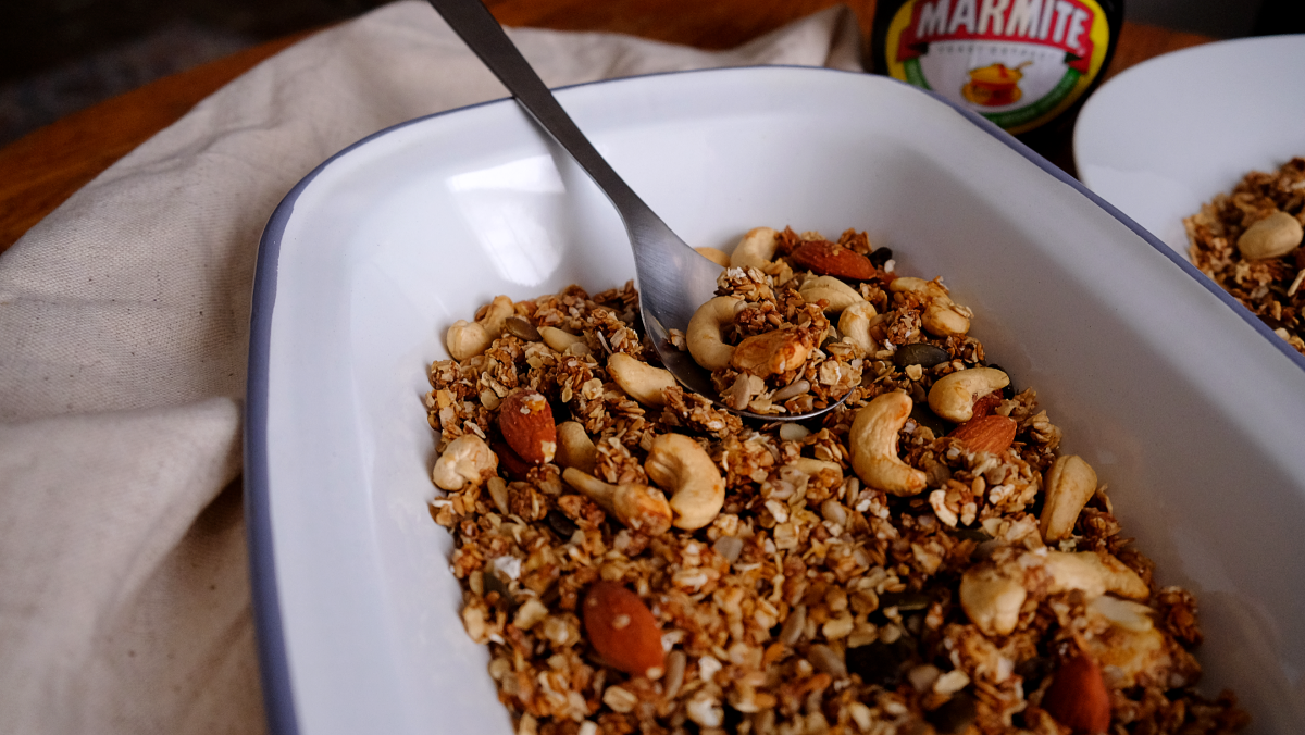 Healthy vegan Marmite granola