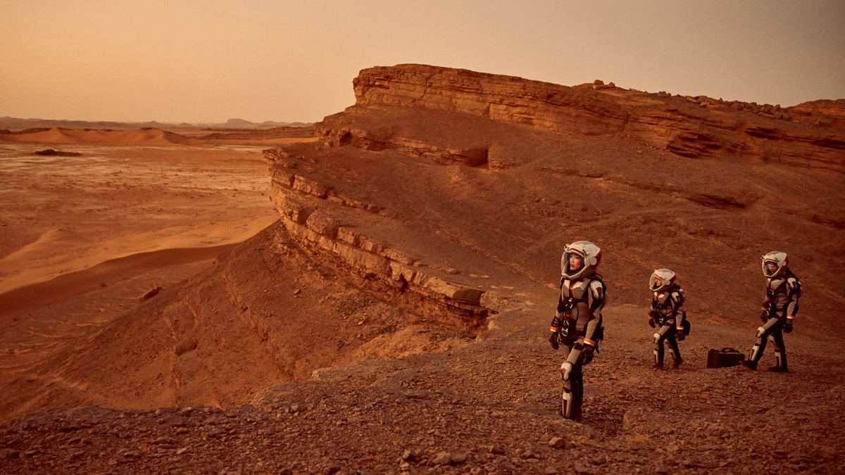 Astronauts explore the surface of Mars