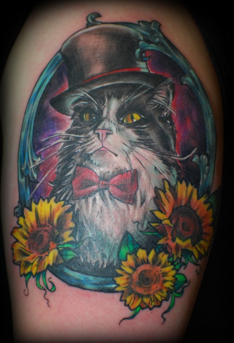 Tattoo of Sunflower and a cat 