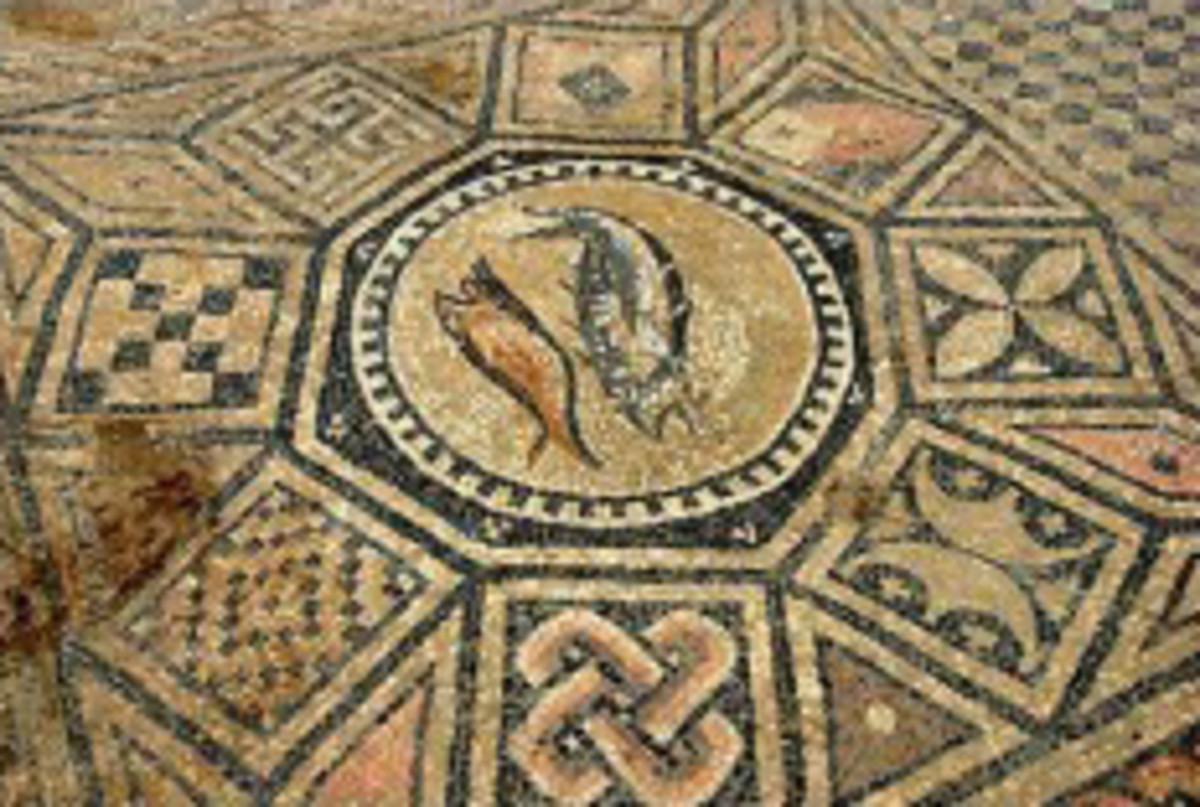 Pisces symbol found on early Christian mosaic.