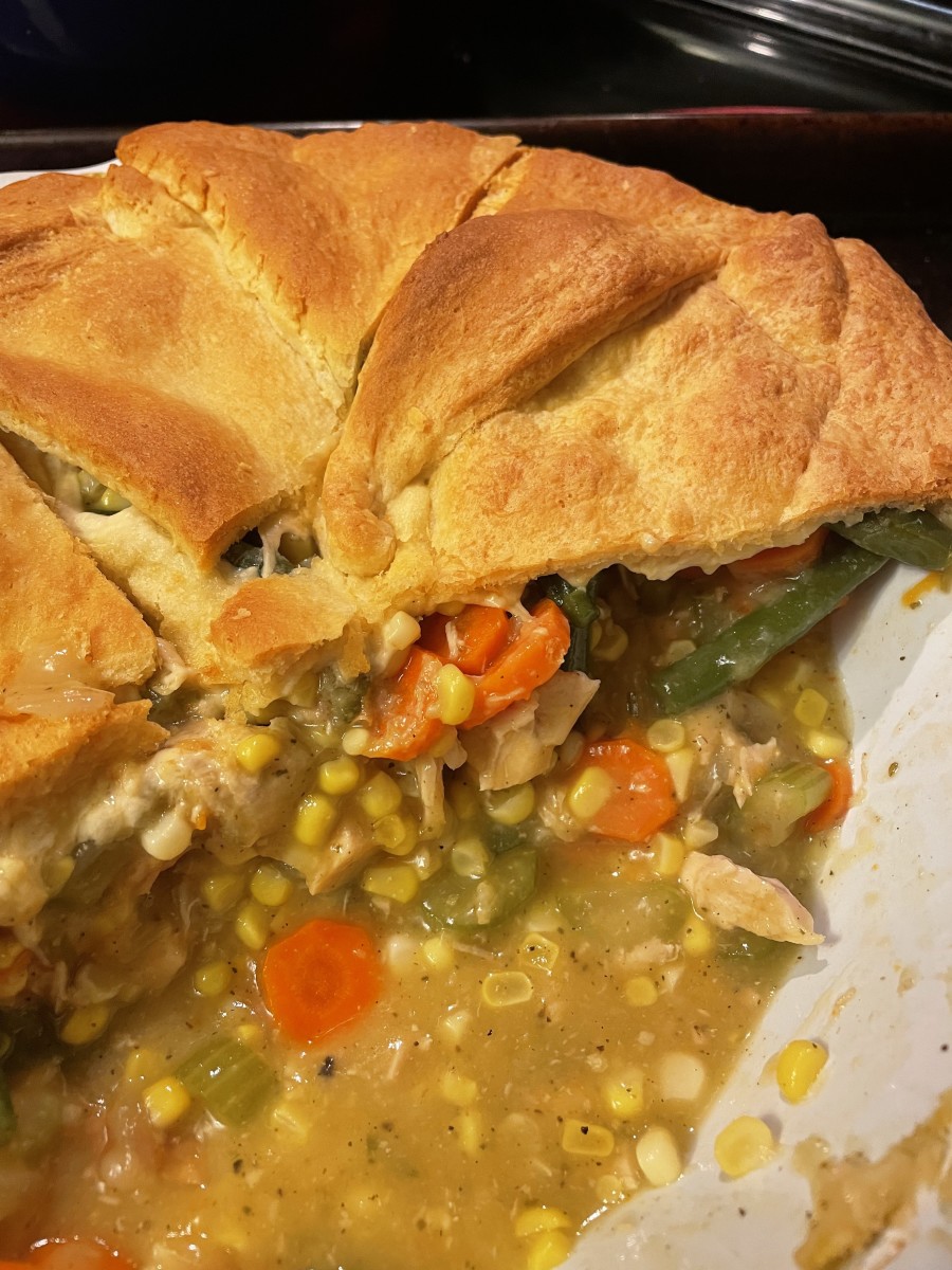Dinner's ready! Chicken pot pie, fresh from the oven.