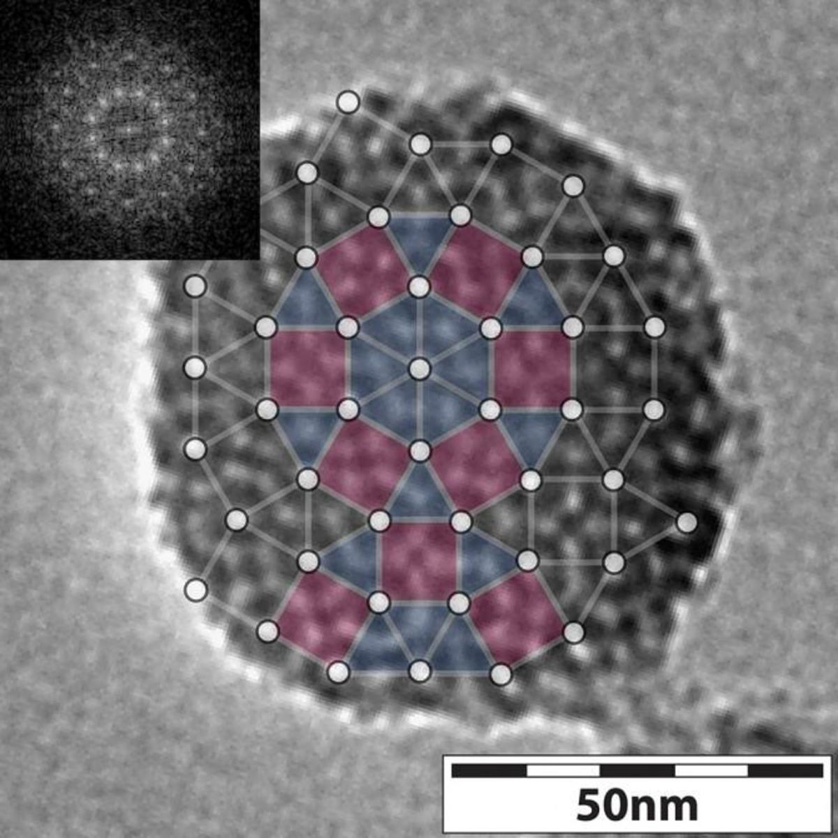 A transmission electron microscope image of the nanoparticle and the tiling pattern of it.