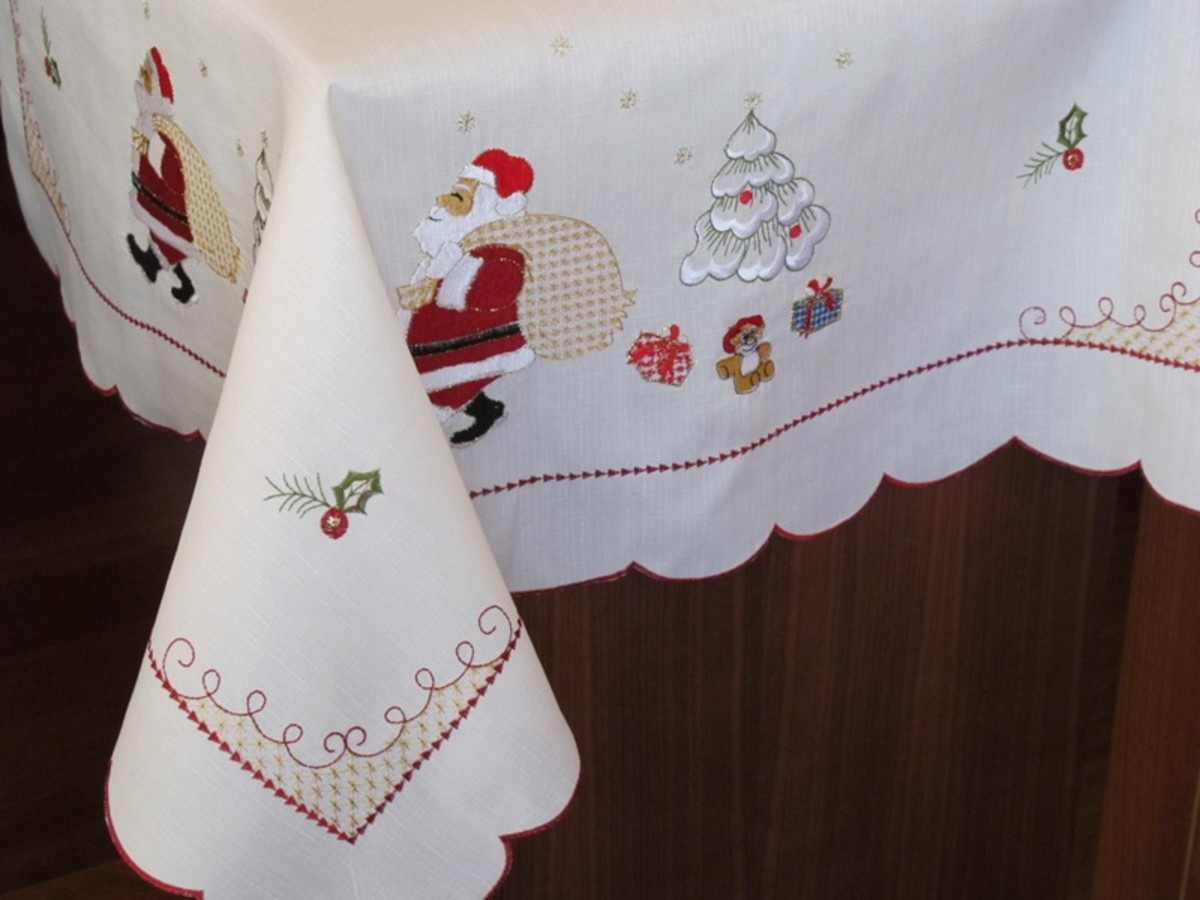 White Tablecloth with Santa Design