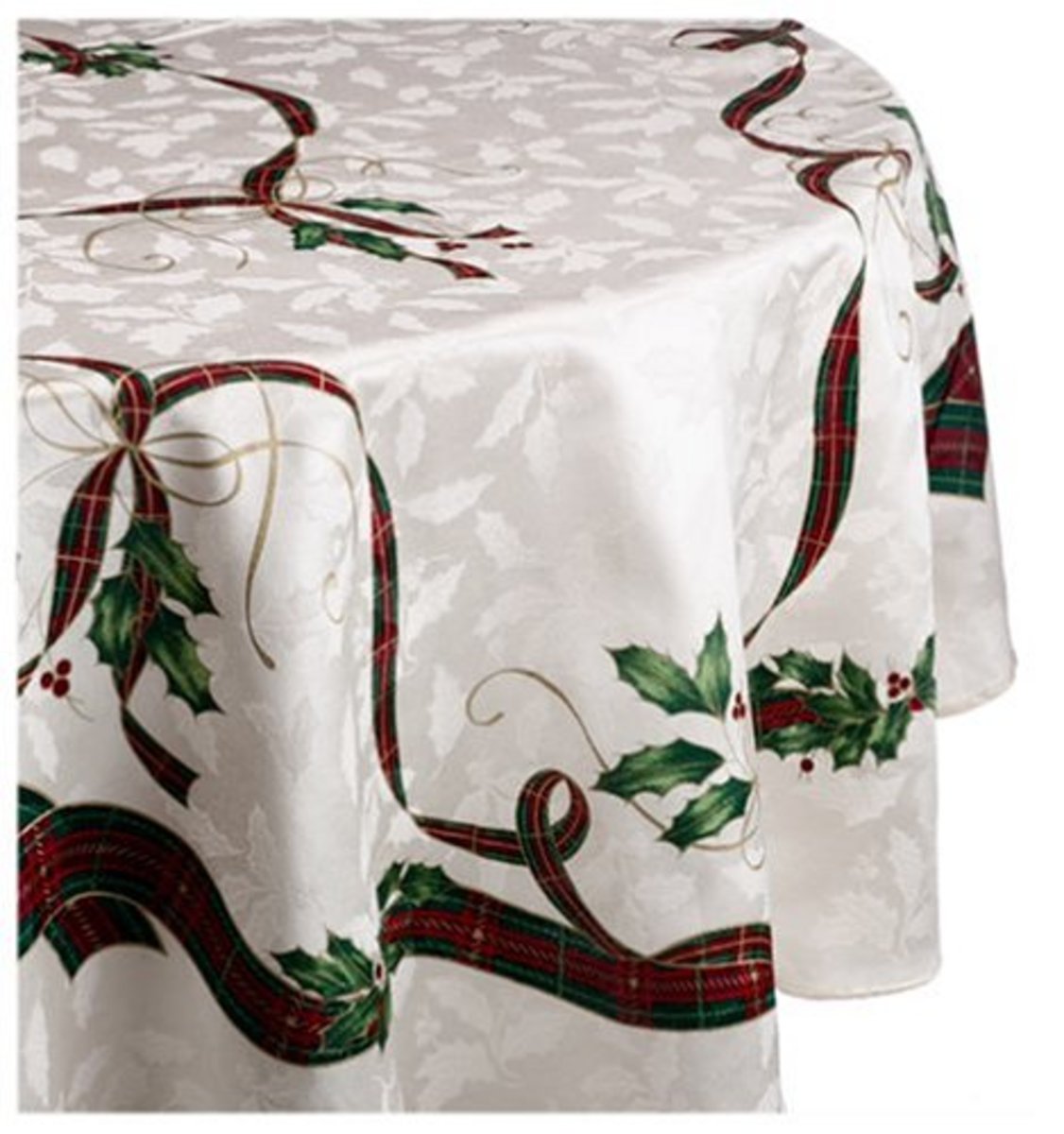White, Holly Christmas Tablecloth