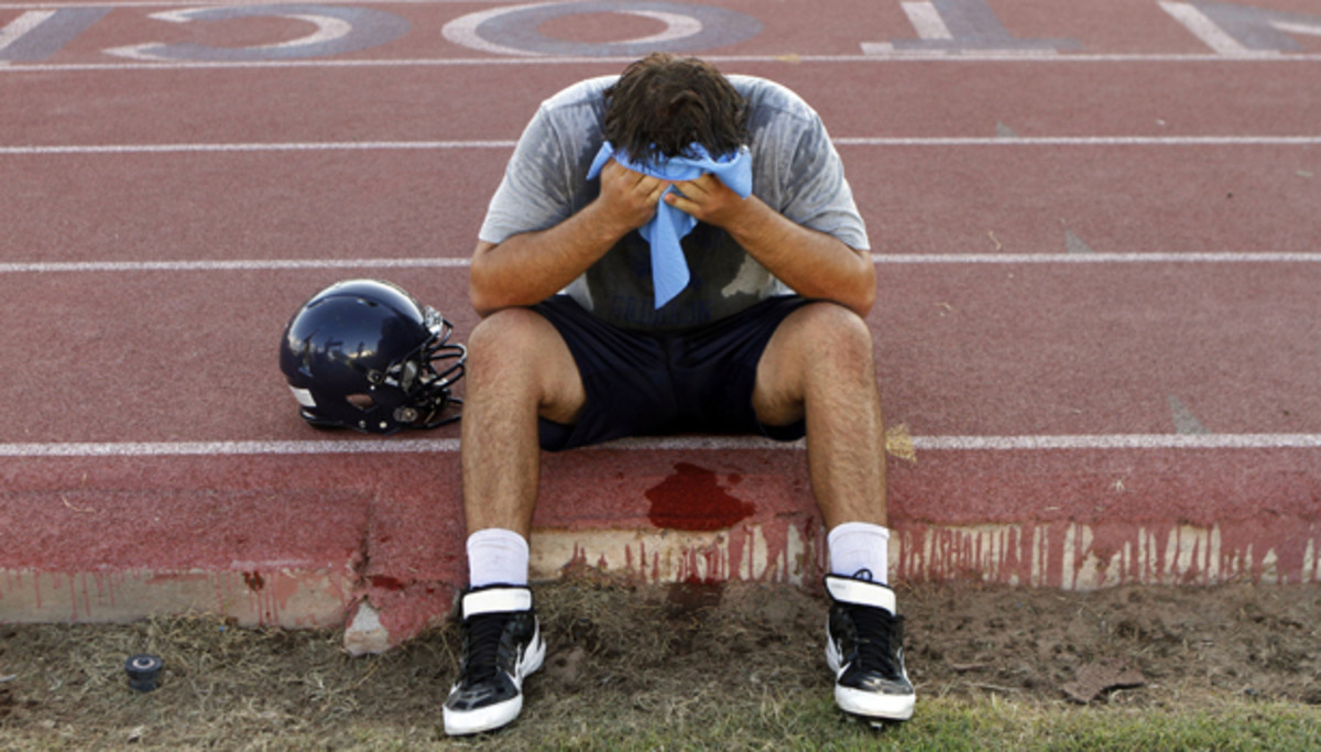 This is a football player after his tune-up team accidentally wins.