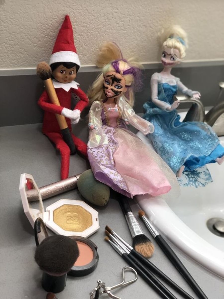Elf making mischief with makeup.