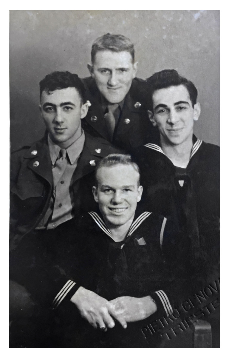 Italy post WWII 1947-50 Trieste United States Troops TRUST  Front: Eddy Freeland, my dad's high school friend Left: Kingsley Zerbel, my dad, Top: Wilbur, my dad's army buddy Right: Wilbur's hometown friend and navy buddy to Eddy
