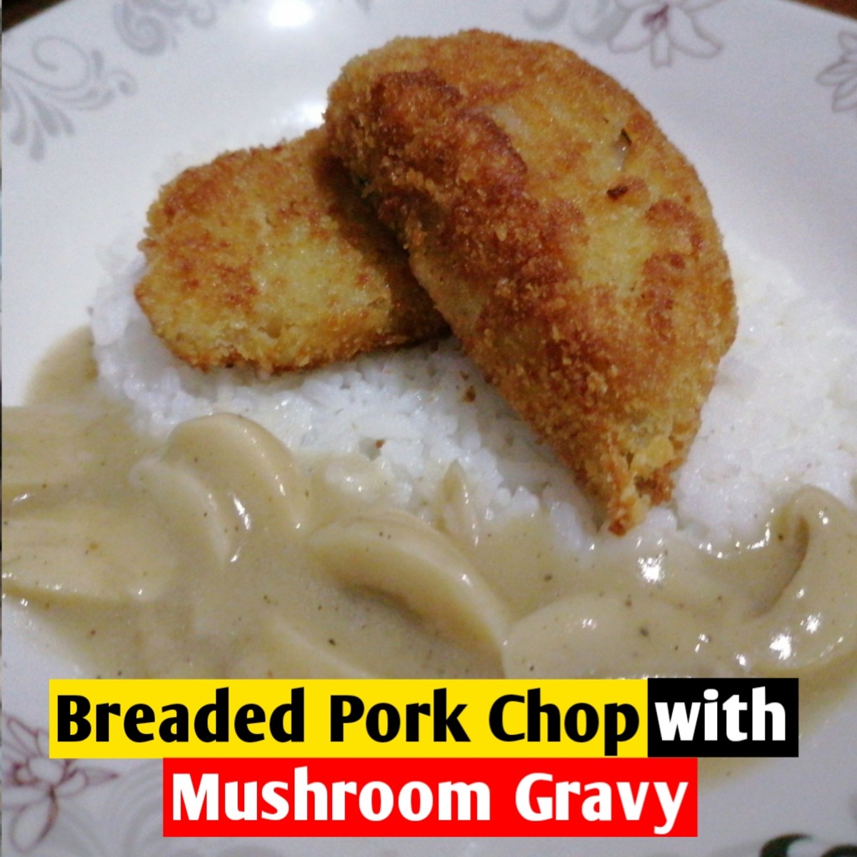 Breaded pork chop with mushroom gravy 