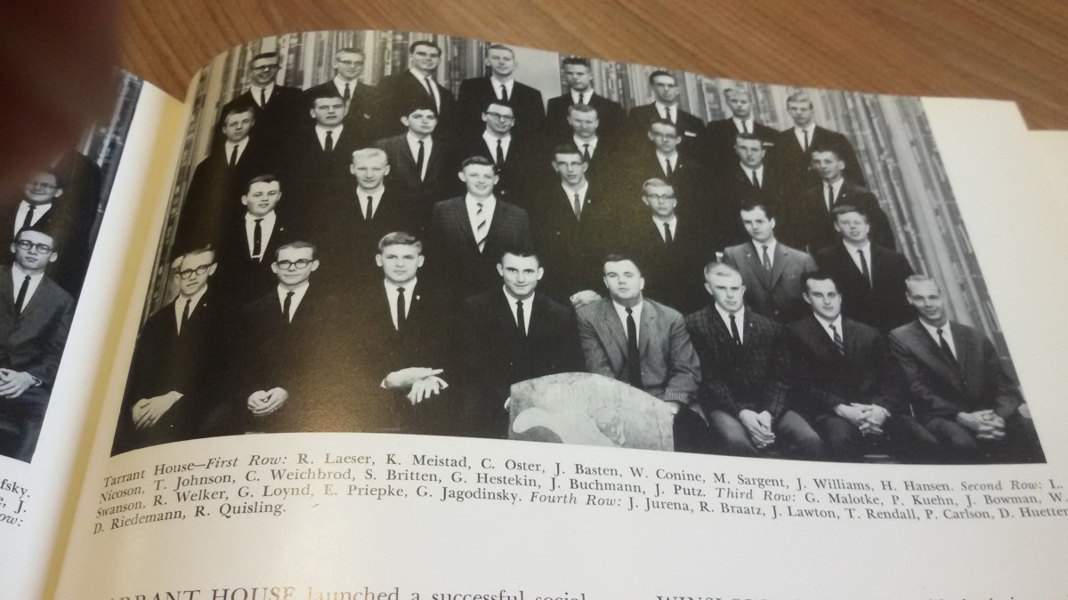 1962-63 University of Wisconsin dormitory picture.  The author is second from the left in the third row from the bottom.