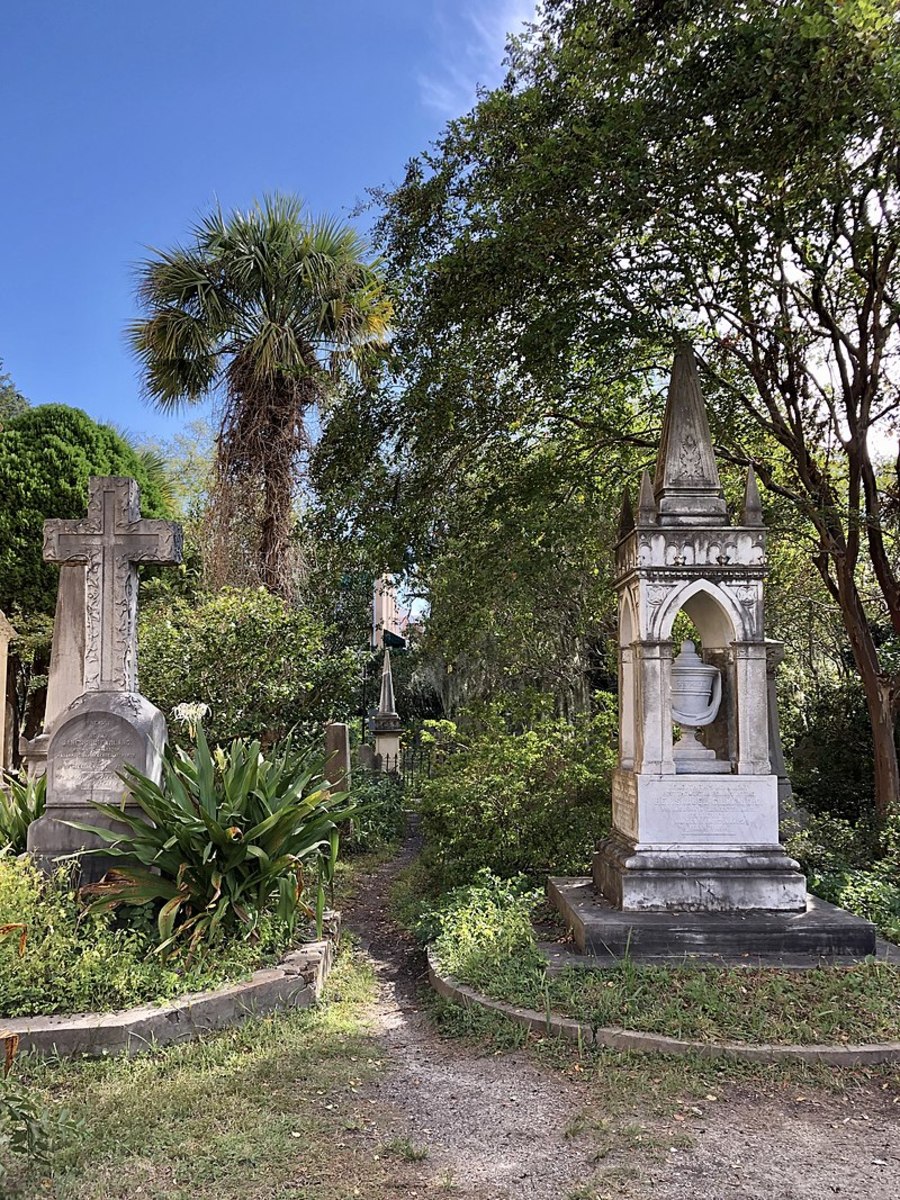 The haunted Unitarian Church Cemetery in Charleston, South Carolina.