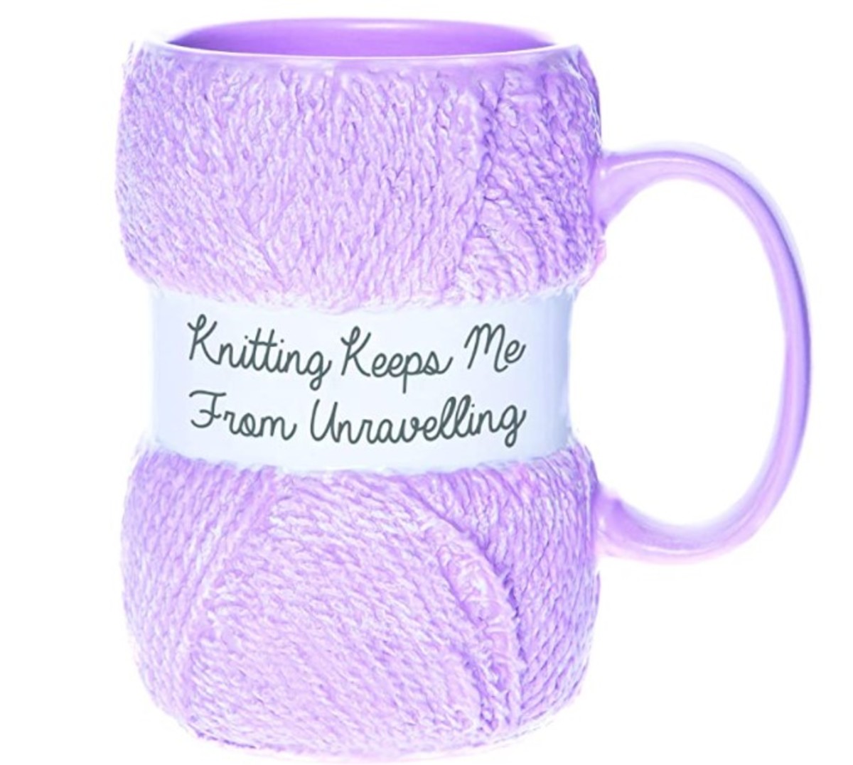This Knitting Gift Mug with Realistic Yarn Detailing is perfect for a keen knitter. Amazon