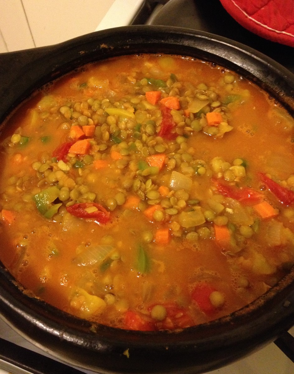 Savory lentils with heirloom tomatoes and veggies
