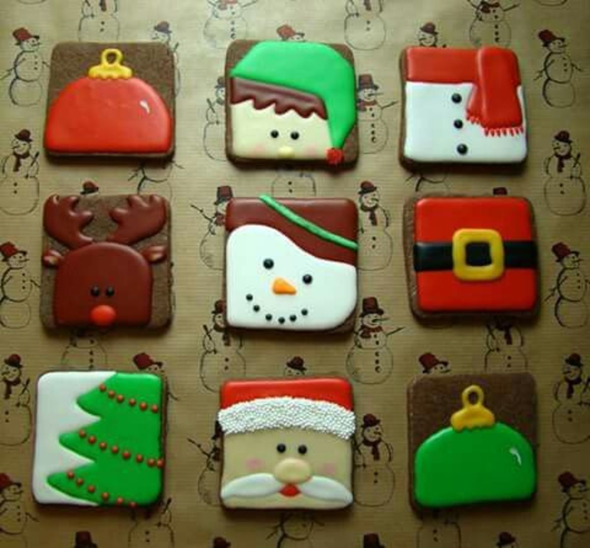 Square Santa and elves cookies