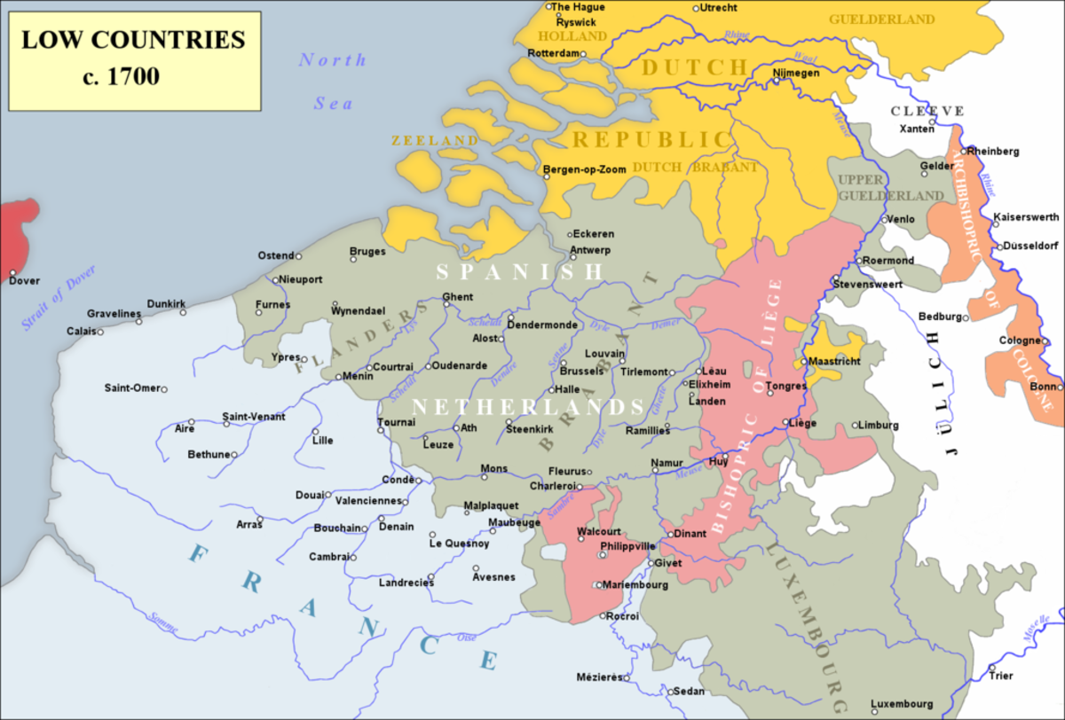 The Dutch Provinces and the Spanish later Austrian Netherlands circa 1700.