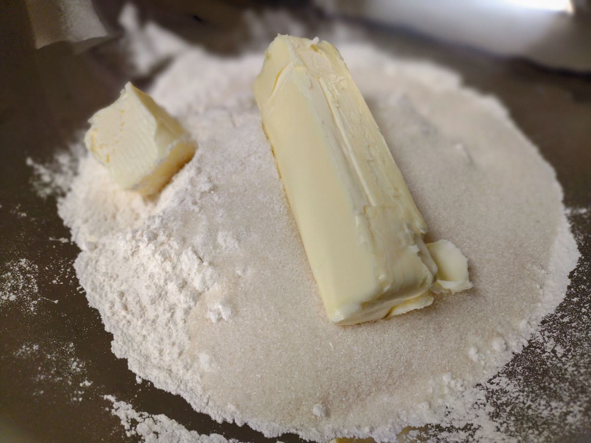 Mix butter into dry ingredients