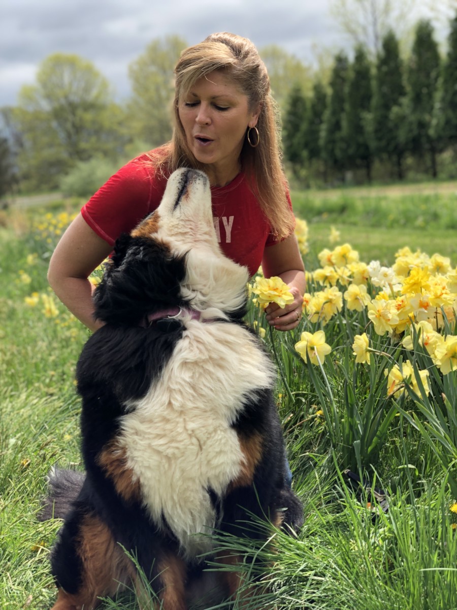Kelly and Lucy Lehman enjoying a sunny day in the daffodil field. 