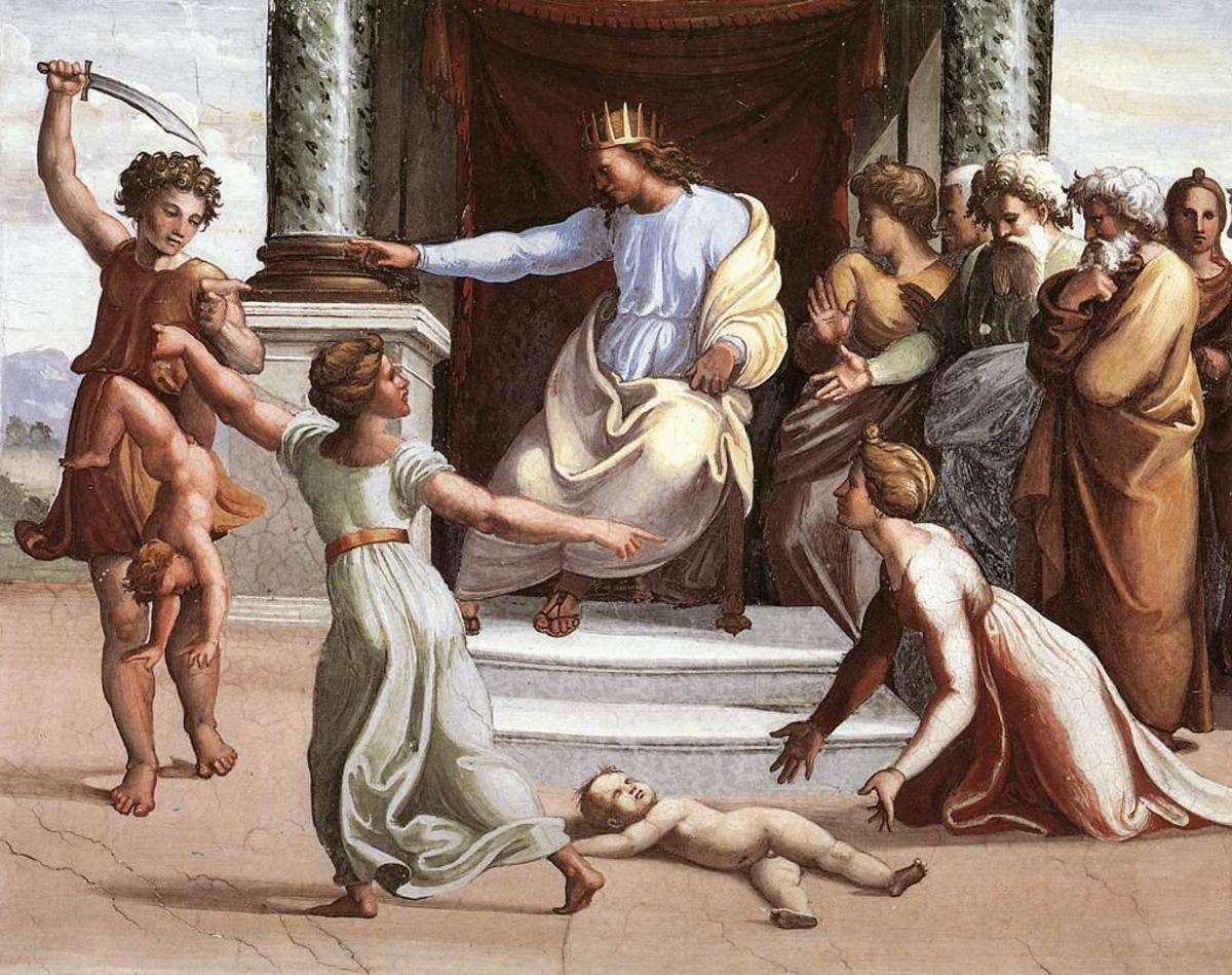 Raffaello Sanzio's painting of the scene in Solomon's court. 